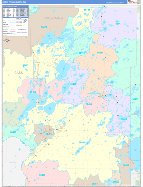 Crow Wing County, MN Zip Code Map